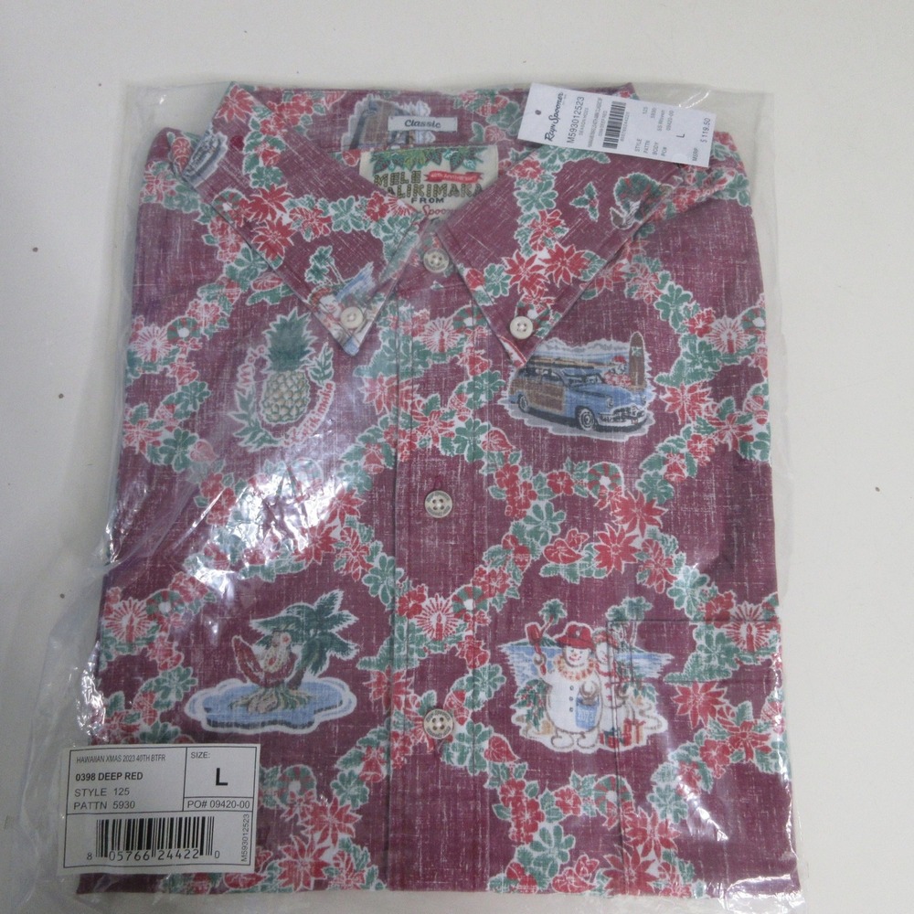 Reyn Spooner Mele Kalikimaka Shirt L Red 40th Anniversary Hawaiian Christmas NWT